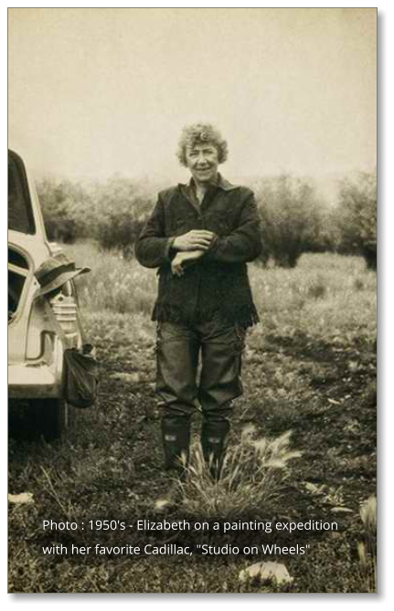 Photo : 1950's - Elizabeth on a painting expedition with her favorite Cadillac, "Studio on Wheels"